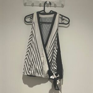 Commense Monochrome Striped Wrap Blouse